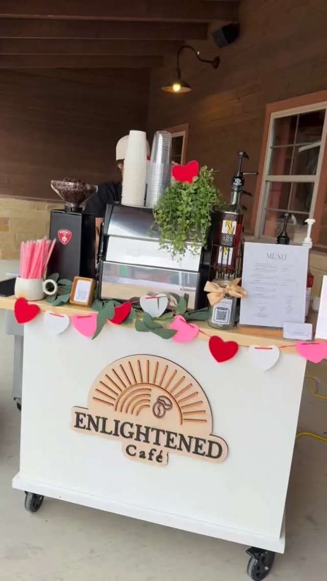 Enlightened Café coffee cart styled with garland for a Valentine's themed event in DFW